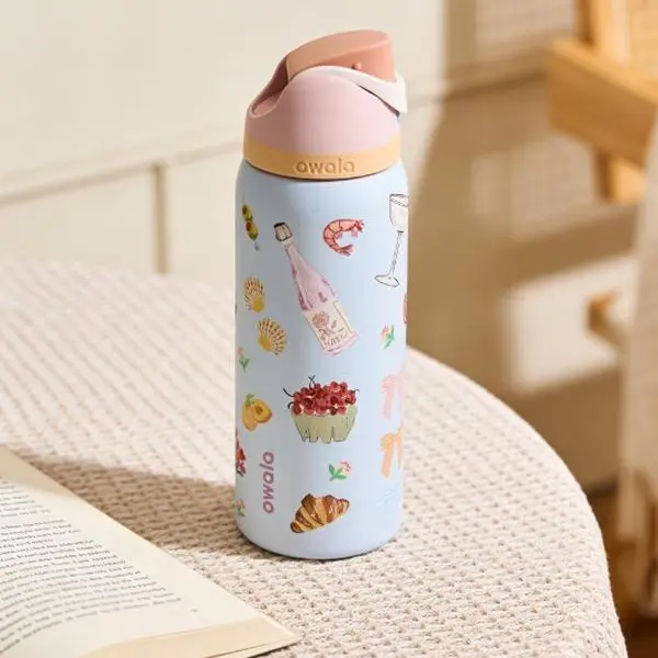 Owala 32oz Stainless Steel Vacuum Insulated Flask - Stylish French Picnic Print Vacuum Tumbler, Portable Kitchenware Drinkware, Reusable Water Bottle, Father's Day Gift
