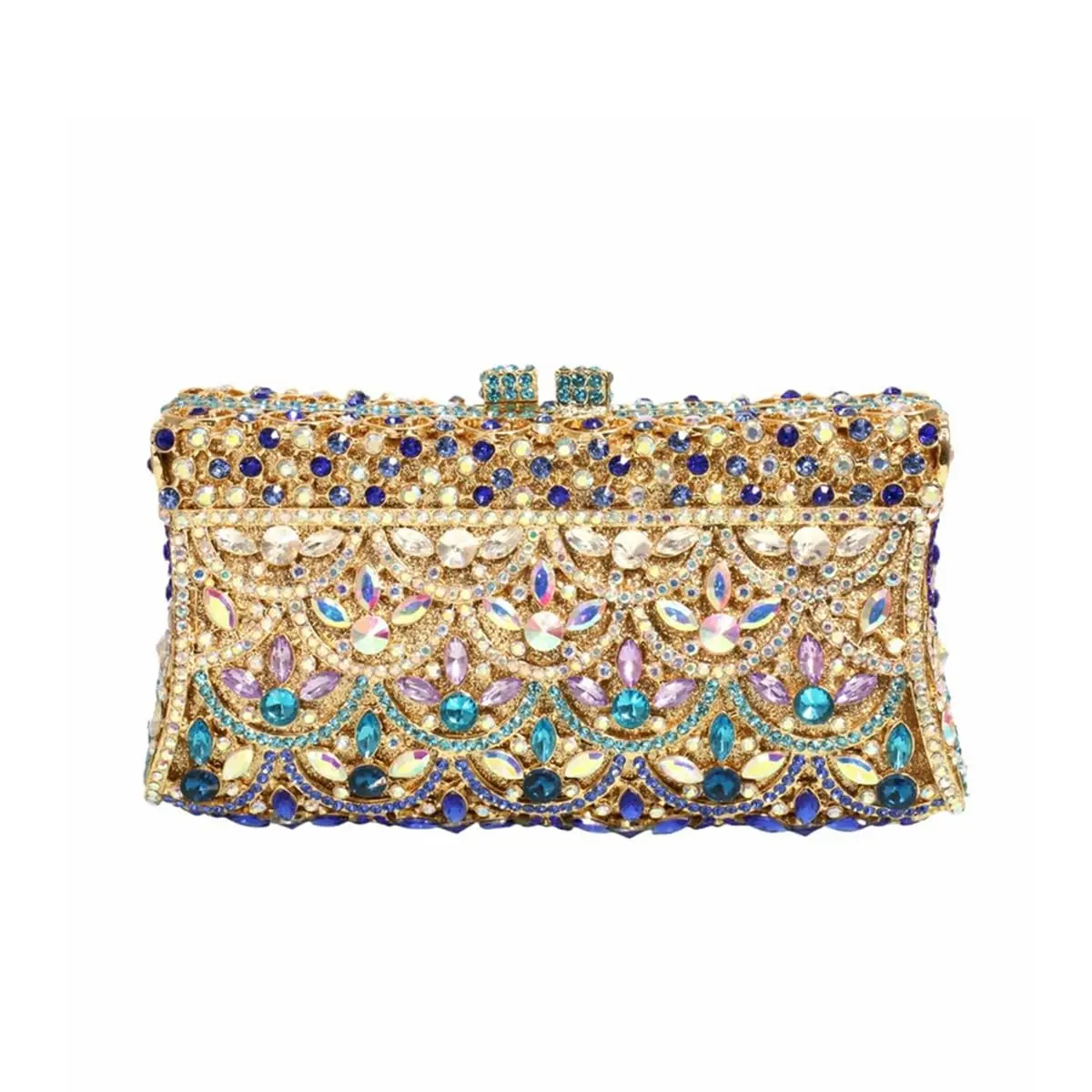 PSBIY Women's Full Crystal Gemstone Evening Clutch with Chain - Elegant Handmade Statement Purse for Holiday Party, Pu Leather, Rhinestone Embellished, Statement Piece, Wedding, Statement Bag, Party Night
