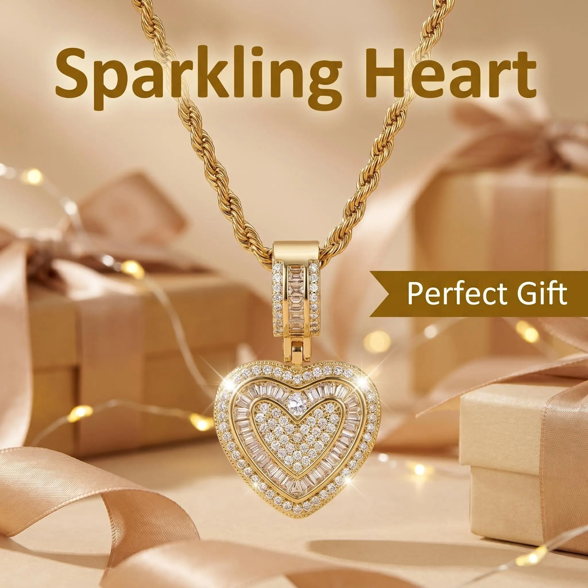 Women's Cubic Zircon Heart Pendant 14K Gold Necklace Personalized Link Chain Jewelry,Valentine's Day/Mother's Day/Christmas/Anniversary/Birthday Gift