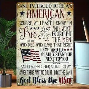 1PC Vintage Tin Sign, God Bless The USA, Patriotic Wall Art, High-Quality Metal, 8x12 Inches / 20x30 Cm, American Pride Quote, Durable Metal, High-Quality Material, Perfect For Home Decor, Office Wall Art