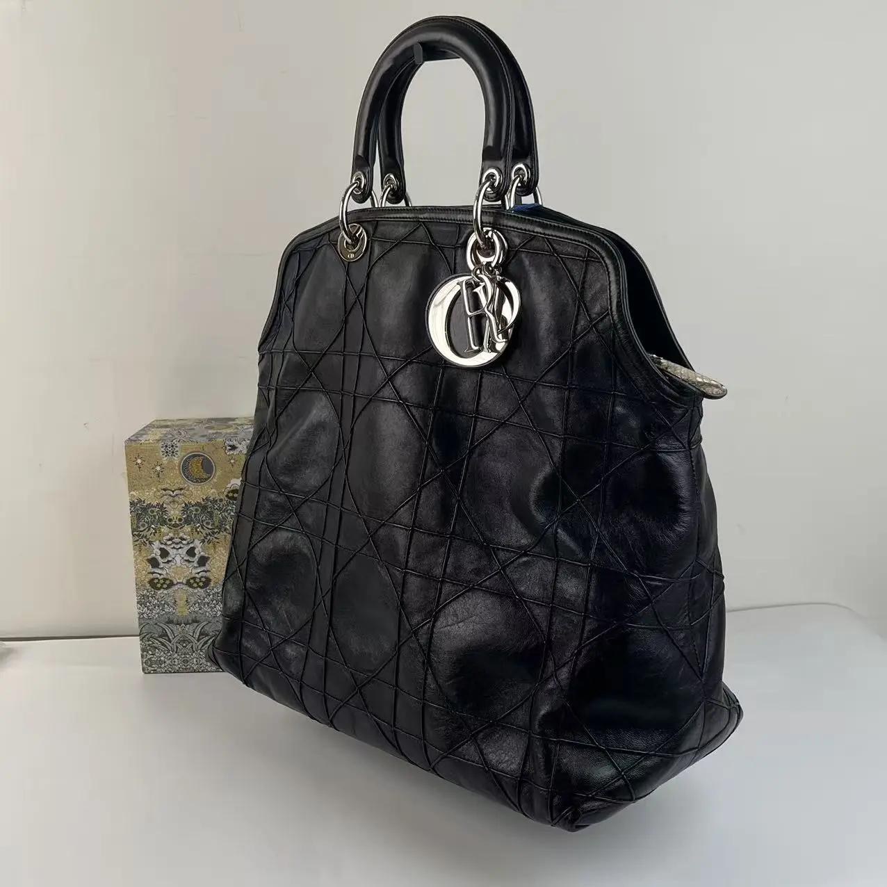 Pre-owned Dior Granville Large Black Quilted Leather Handbag