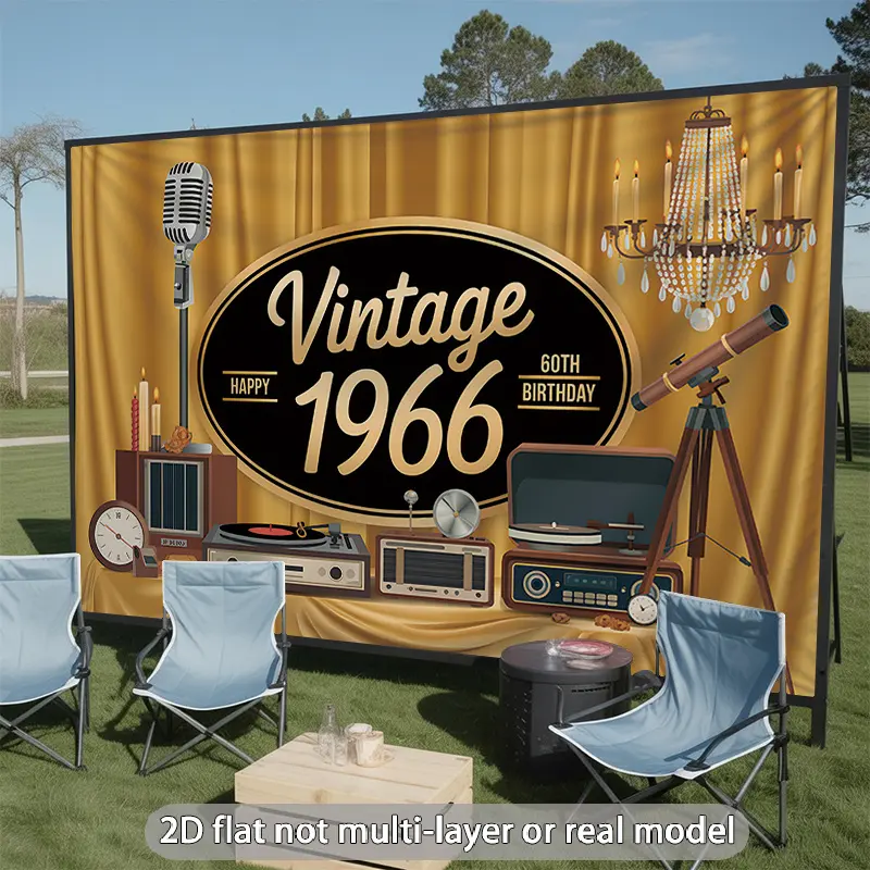 Vintage 60th Birthday Soft Banner - 1pc 1966 Numbered 2D Flat Fabric Backdrop Cloth for Entrance Decorations, Family Gatherings