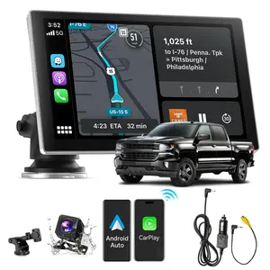 2025 Upgraded Carplay Screen for Car - Portable 7 Inch Touch Screen with Bluetooth, Truck Accessories, HD Display, 90° Adjustable Angle, Equipped with Aux Cable