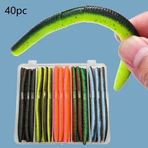 40-Piece Premium Senko Earthworm Fish Bait Kit, 14cm-10g Soft Plastic Lure Set for Freshwater & Saltwater Fishing, Effective Bass & Trout Catch