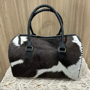 Large Speedy Handbag, Black Stitching & Handles, Brown & White