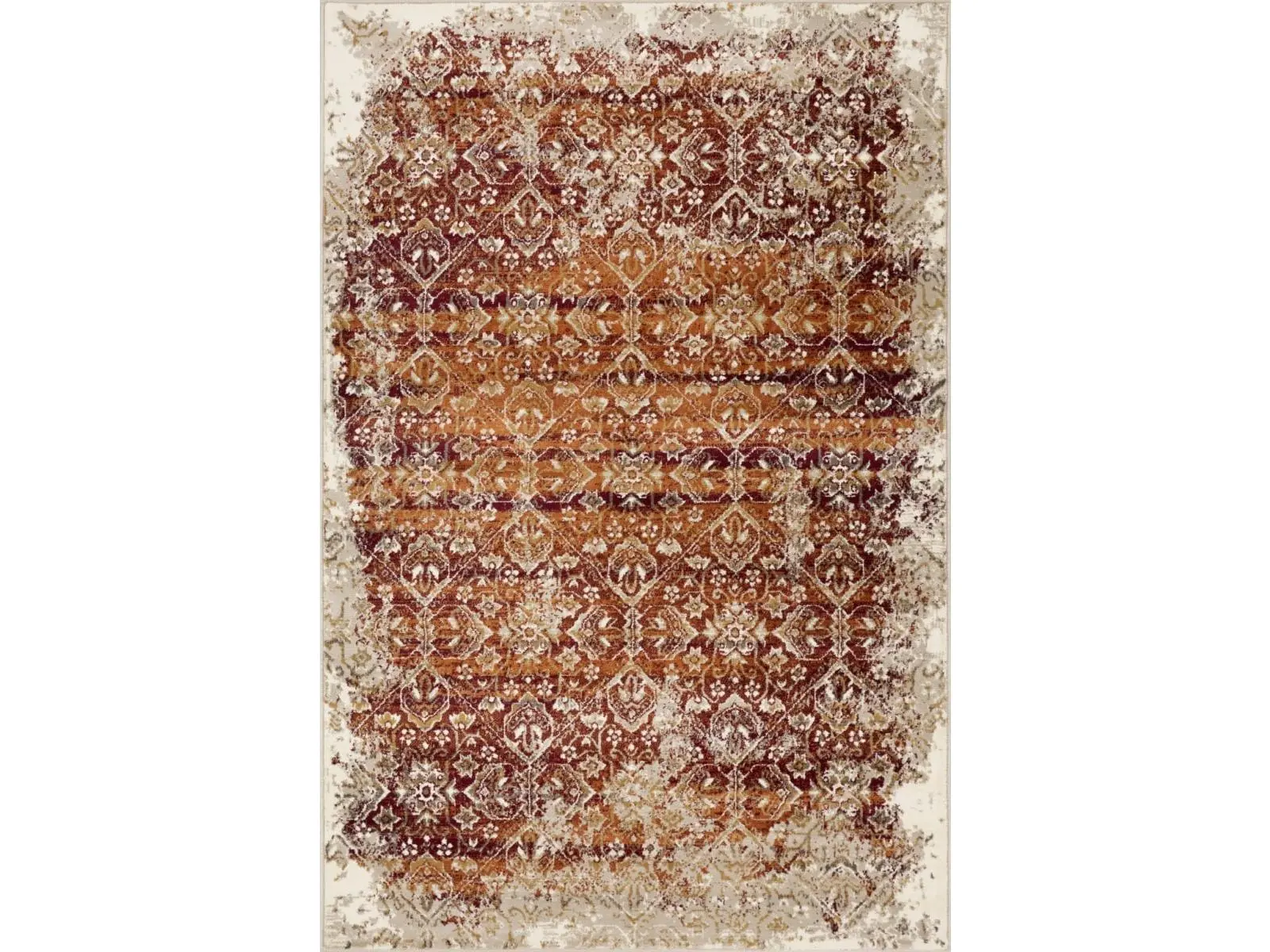 212 MAIN Vintage Vibe Stain-Resistant Distressed Diamonds Contemporary Rectangle Area Rug, Ivory & Rust, 3 x 5 ft., Contemporary Area Rug