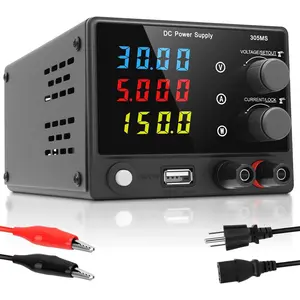 DC Power  Variable 30V 5A Adjustable DC Regulated Lab Bench Power  with 4-Digit LED Display, 18W USB   Port, Adjustment Knob, Output , Protection Function