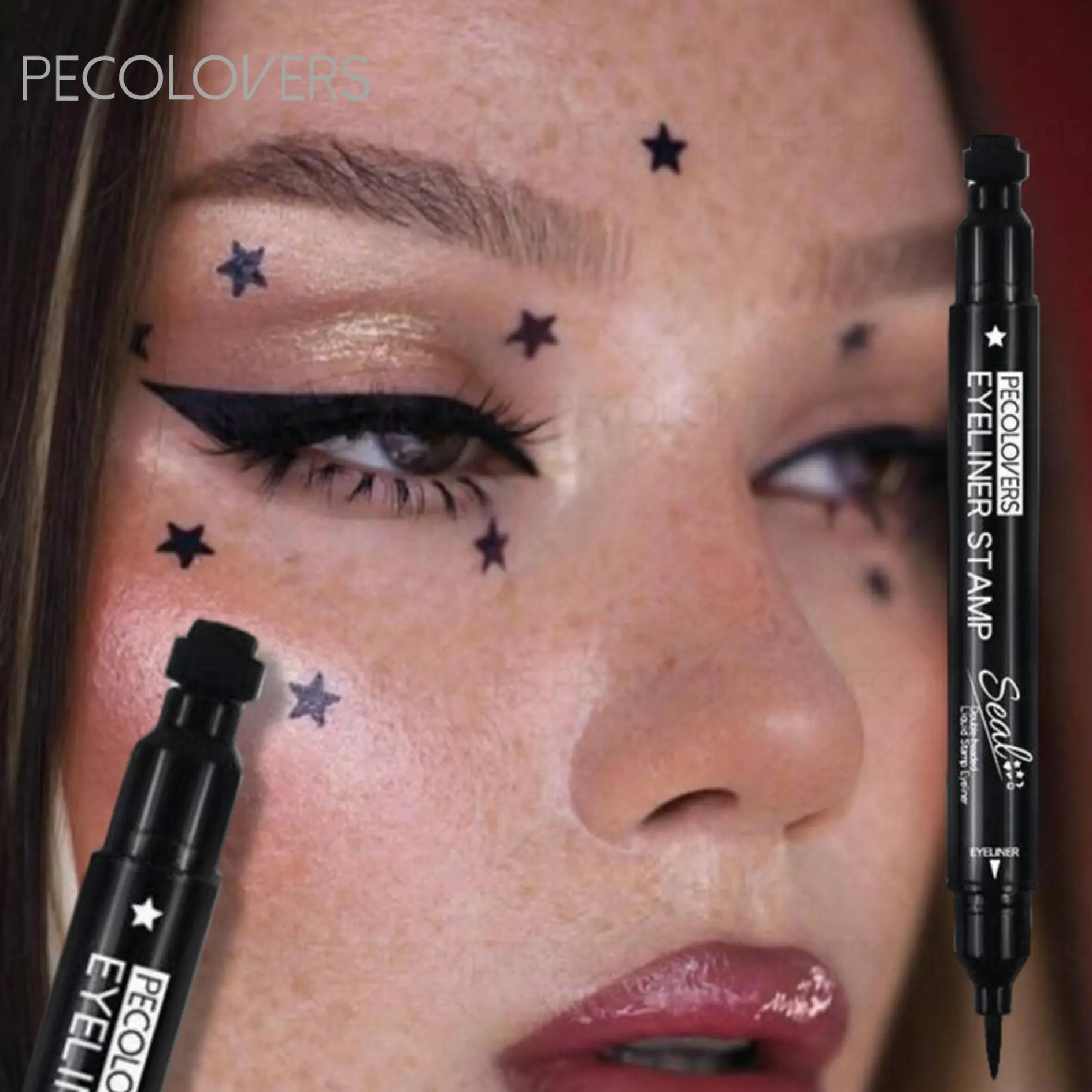 Dual-tip Stamp Eyeliner,Shapes with Star, Heart, Flower, Butterfly Stamps for Creative Makeup Styles, Eye Makeup Product, Liquid Eyeliner Pen