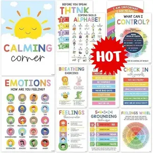 12 Pcs Emotional Intelligence Posters for Kids,Emotional Intelligence Posters,Mental Health Posters,Emotions Chart for Kids,Classroom Decor,Durable Laminated Mental Health Posters,Homeschool Emotional Regulation Posters,Back to School Mental Health Decor