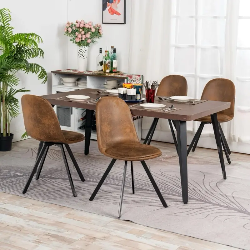 Homy Casa Sunflower Dining Set - 5-Piece Modern Table & Swivel Chairs, Wood-Grain Finish, Black Metal Legs, Ergonomic Design, Ideal for Dining Rooms & Small Apartments