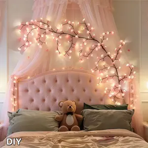 LED Sakura Light String (96 Flowers), DIY Flexible Sakura Vine Lights, 8 Flash Modes, USB Powered, Indoor Decor Lighting, Led Mood Light