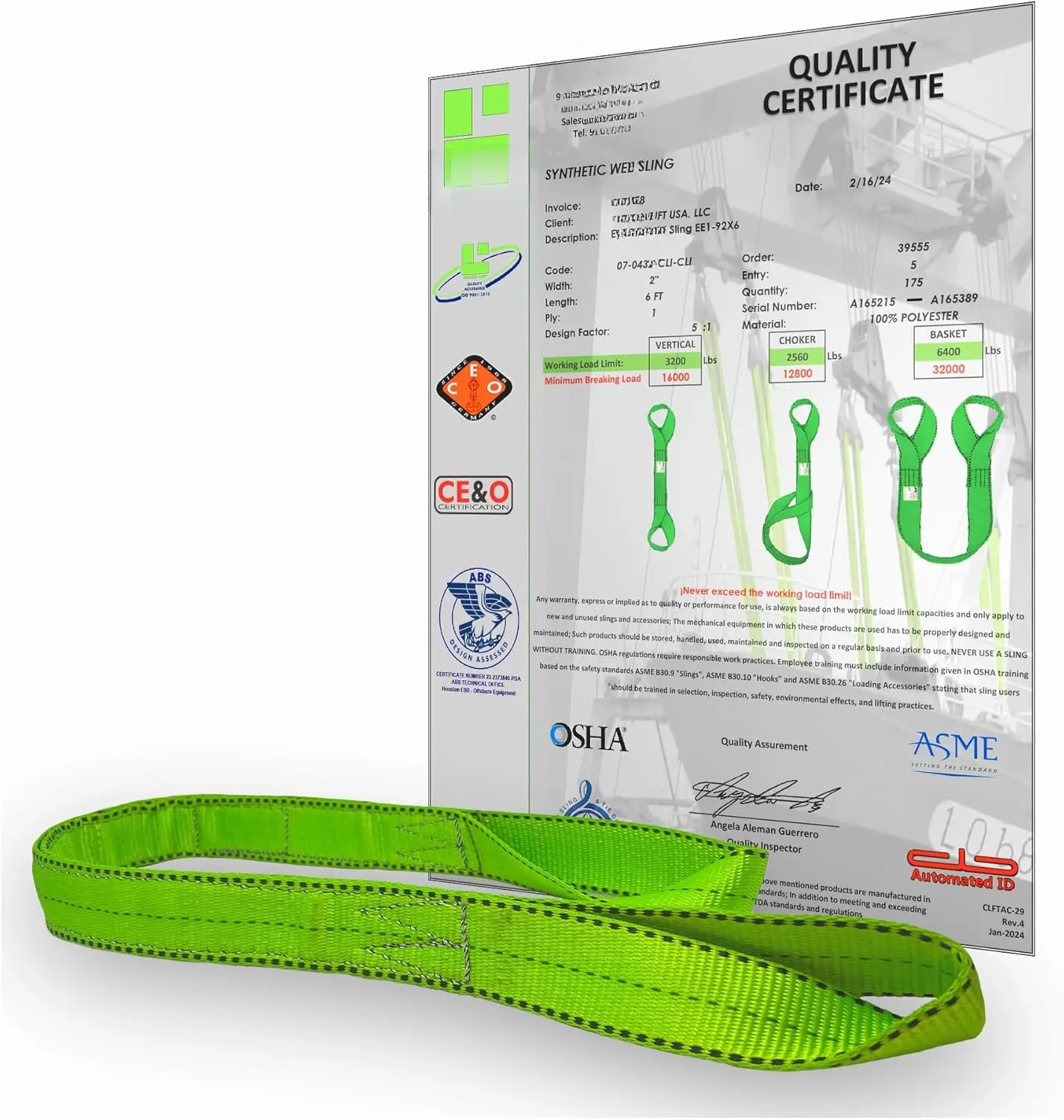 Heavy Duty 2" x 6' Flat Eye ing Sling - 6,400 lbs Capacity, Nylon ing Strap, Rigging Web Sling