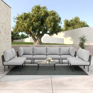 LayinSun 9 Piece Aluminum Patio Furniture Set, Modern Modular Sectional Sofa with Coffee Table and Upgrade Thickness Cushion, Multiple Packages