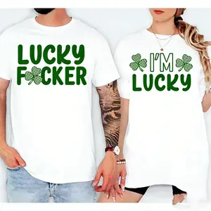 Lucky Fcker T-Shirt Matching St Patricks Day Couple Shirt, I’m Lucky Shamrock Graphic Tee, Funny Irish Humor Short Sleeve Shirt, St Paddy Party His and Hers Tees, Cute Holiday Outfit Gift for Boyfriend Girlfriend Husband Wife