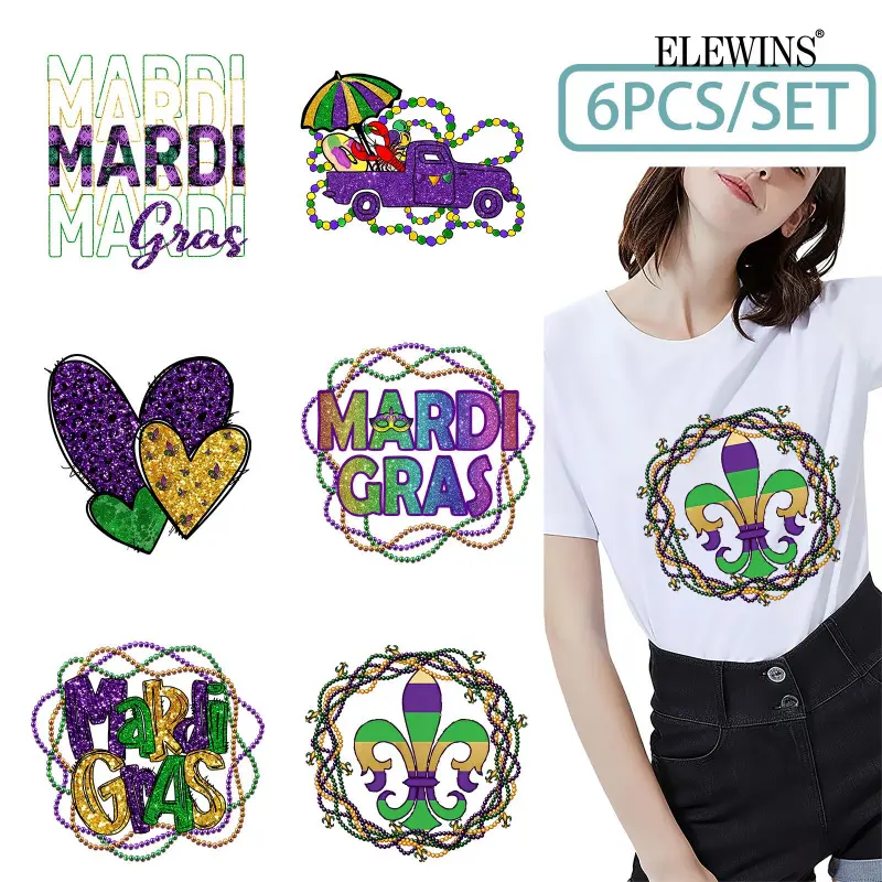 6 Pcs Carnival Heat Transfer Vinyl Iron on Patches for T Shirts Jeans Backpacks Family DIY Crafting Applique Decorative Stickers for Kids Adults