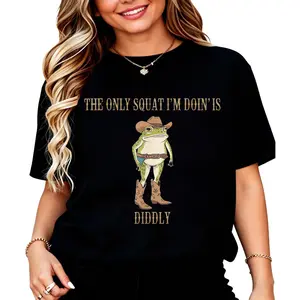 Unisex Vintage Funny The Only Squat I'm Doin' Is Diddly Frog Meme T-Shirt