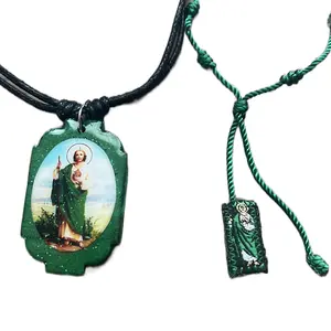 Unisex San Judas Tadeo Necklace Scapular style Saint and Bracelet set Jude image and Virgen de Guadalupe scapular bracelet