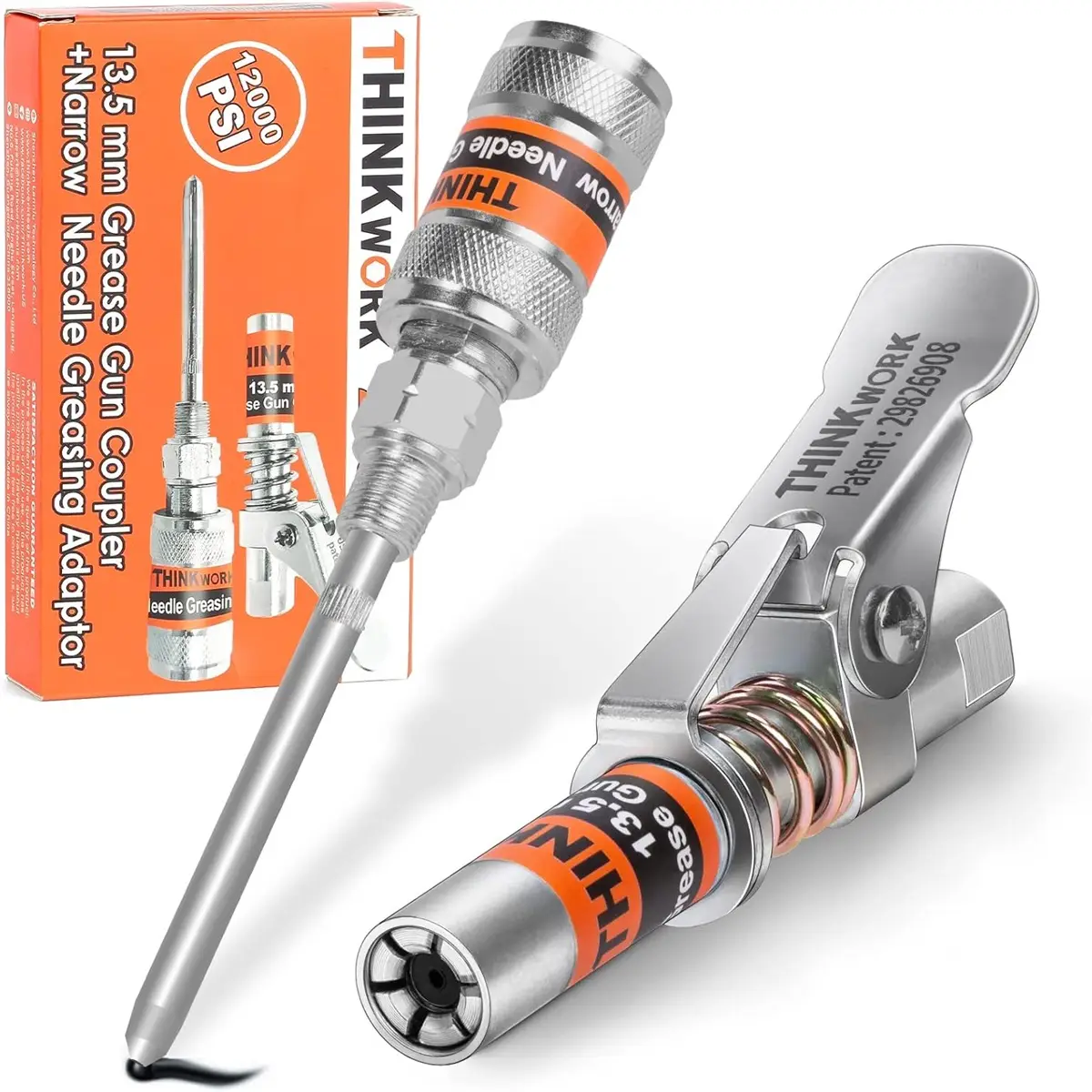 THINKWORK Grease Machine Coupler, 0.53"OD Grease Tip, 6 Locking Jaw 12000PSI Quick Release Grease Coupler with Narrow Needle Dispenser, Compatible wit