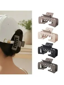 4pcs Creative Baseball Cap Hair Clips, Adjustable Matte Solid Rectangle Hat Claw Clips, Non-Slip Secure, Ideal Gift for Women & Girls