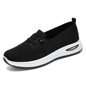 Women's Low-Cut Knit Walking Sneakers, Lightweight Wedge Slip-On Shoes, Non-Slip Breathable Footwear for Seniors & Travel