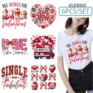 6 Sheets  Valentine's Day Iron-On Transfers - Washable Vinyl Heat Press Stickers with Heart, Cupcake, Love Phrases & Verse (Luke 2:7) for DIY T-Shirts, Hoodies, Jeans, Backpacks - Multicolor Sublimation Decals for Fabric Crafts