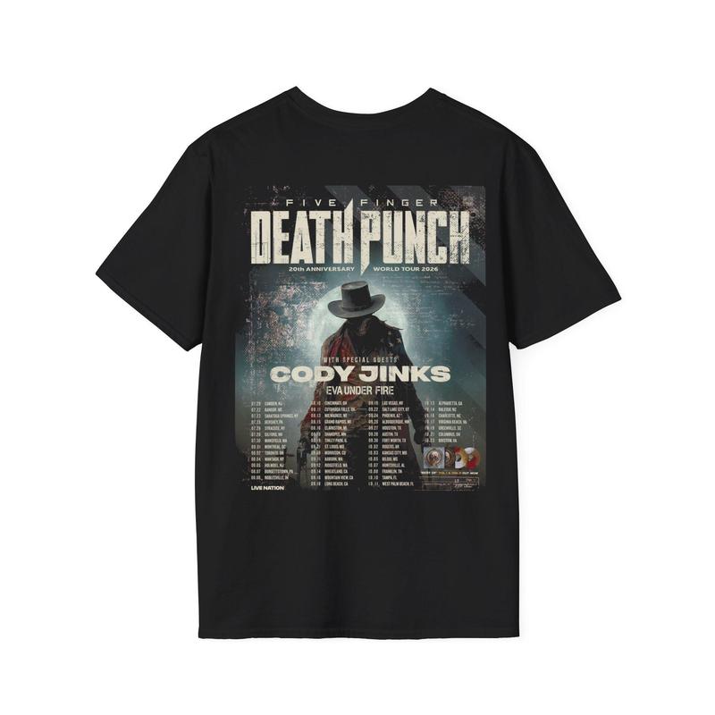 Five Finger Death Punch 20th Anniversary 2026 World Tour 2 Sided Comfort Color Graphic Tee Ring Spun Cotton Casual Soft Washed T-Shirt Trendy Tops Perfect Gift
