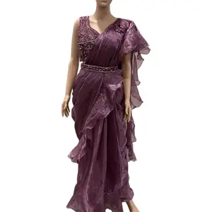 Traditional ready to wear pre drapes saree with blouse and belt