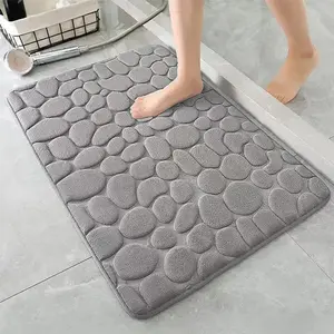 1pc Soft and Comfortable Memory Foam Bath Rug with Cobblestone Embossment - Rapid Water Absorbent and Washable - Non-slip - Perfect for Shower Room and Bathroom Accessories, Fall Decor, Bathroom Decorations, Bathroom Floor Mat, Bathmat