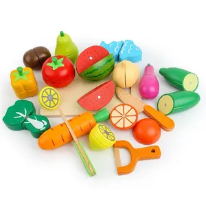 AKEYDIY 17 Pcs Wooden Play Food Sets for Kids Kitchen Accessories,  Pretend Play Food for Toddlers, Montessori Educational Toys Food, Magnetic adsorption design Fruits and Vegetables Cutting Set for Kids Boys Girls As Christmas Gifts