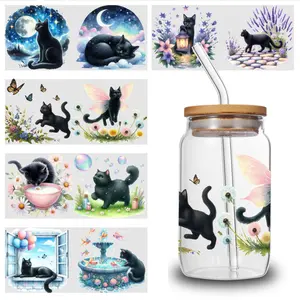 5 Sheets Cat Prints UV DTF Stickers Glass DTF Transfer Stickers UV DTF Stickers Plastic Self-Adhesive Labels Mug Decoration Gift Transfer Sticker Decal