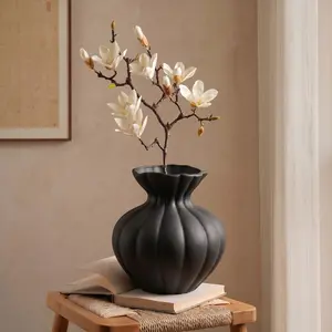 Matte Pumpkin Shape Ceramic Vase, Textured Pattern Vase, Modern Minimalist Home Decor, Living Room and Shelf Display Vase