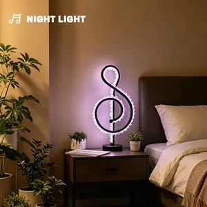 Rechargeable Amethyst Quartz Lamp, Musical Note LED Night Light, Energy Saving Bedside Desk Decor, Soothing Ambient Light for Bedroom Living Room