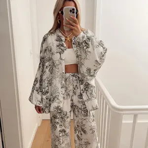Breathable Long-sleeve Long-pants Cotton Pajamas For Women
