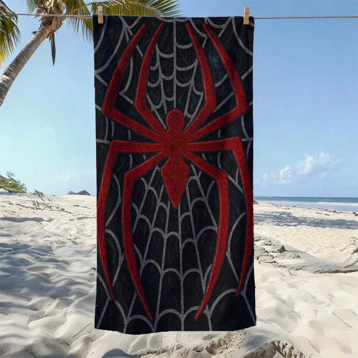 Spider-Man Web Pattern Beach Towel, Ultra-Fine Fiber, Lightweight Quick-Dry Sand-Proof, Ideal for Pool, Beach, Travel, Camping
