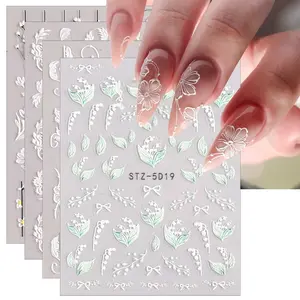 3D Embossed Spring Flower Nail Art Stickers Decals Self-Adhesive Pegatinas Uñas 5D Colorful Summer Floral Nail Supplies Nail Art Design Decoration Accessories 4 Sheets