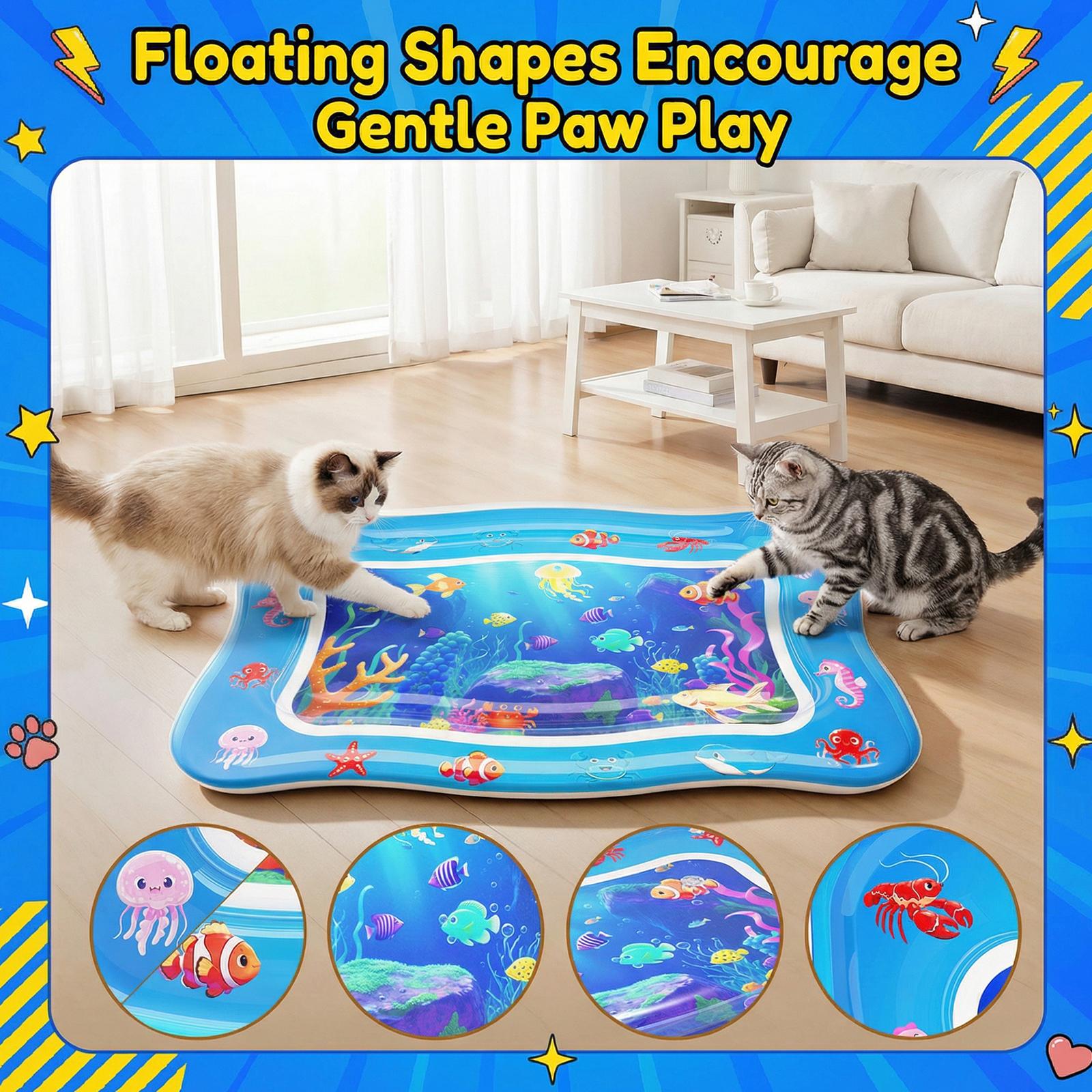 CATPICk Cat Water Mat - Interactive Cat Toys Upgraded Thickened 0.7mm PVC Cooling & Heating Water Bed with Floating Fish, Anti-Scratch Leak Proof Foldable Water Sensor Play Mat for Cats 17 x 25 inches CATPICk Cat Water Mat - Interactive Cat Toys Upgraded Thickened 0.7mm PVC Cooling & Heating Water Bed with Floating Fish, Anti-Scratch Leak Proof Foldable Water Sensor Play Mat for Cats 17 x 25 inches