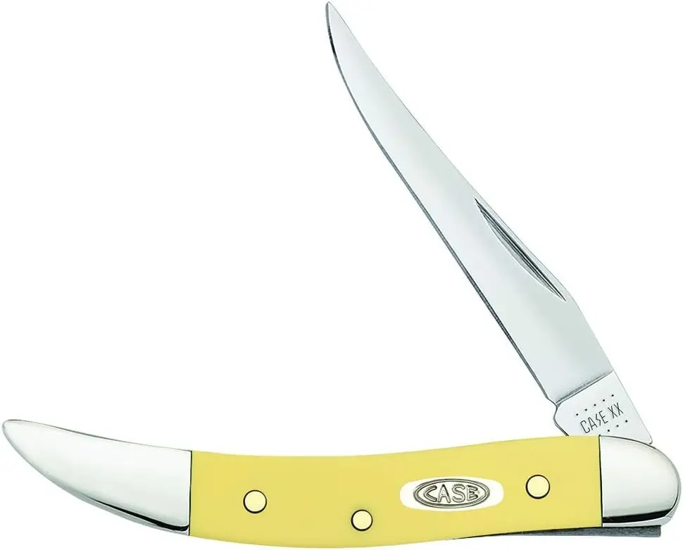 Case Small Texas Toothpick Pocket Knife, 3" Yellow Synthetic Handle, Stainless Steel Utility Knife Model 310096 SS