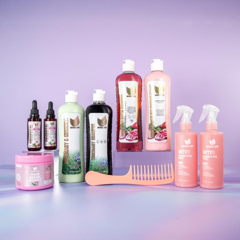 NEW YEAR'S MEGA BUNDLE: 10 Products for Celebrations - Onion Shampoo, Treatment, Serums, Rosemary Shampoo, Treatment, Frizz Sprays, Hair Mask, Comb