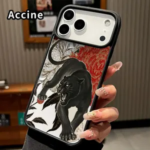 Magnetic Phone Case for iPhone 17 Pro Max 16 Plus 15 14 13 12 11 Air E Panther amidst blooms Pattern Acrylic Back Soft TPU Edge Anti-Slip skin-friendly feel Hard Shell