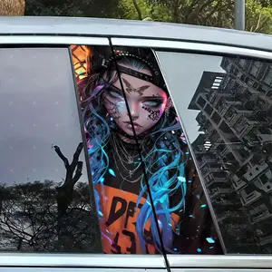 2pc Fashion Girl Creative Vinyl Stickers, Car B Pillar Protection Decals, Easy Peel Off, Sunproof Waterproof Scratch Resistant, All Models