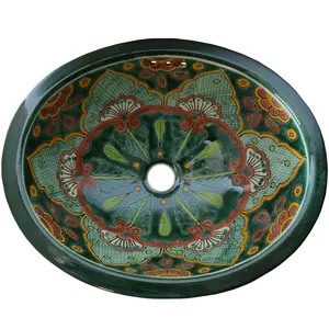 TalaMex Green Greca Ceramic Talavera Mexican Bathroom Sink