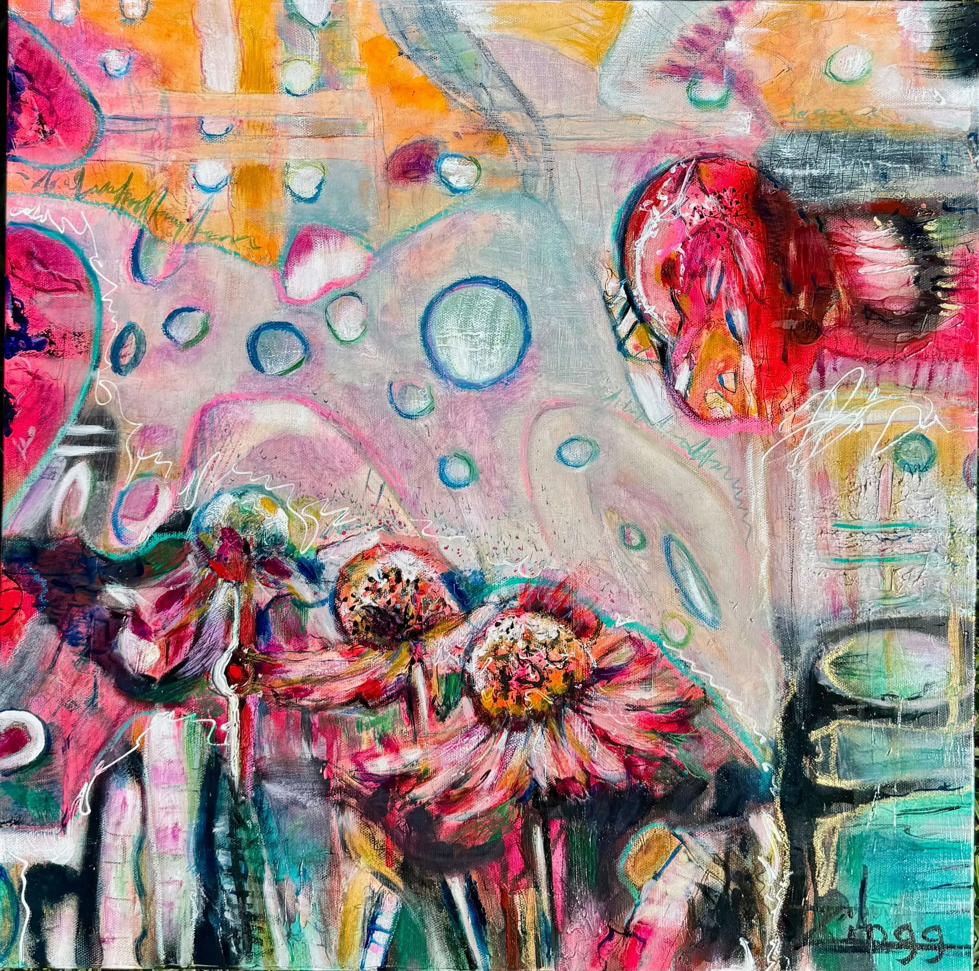 Thrive of Blossom | 20x20 inch Abstract Oil Painting by Theresa Zingg