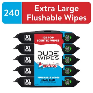 DUDE Wipes Poopsicle, Ice Pop Scented Extra Large Flushable Wipes, 48 Count, 5 Pack (240 Total) (Select for More Options)