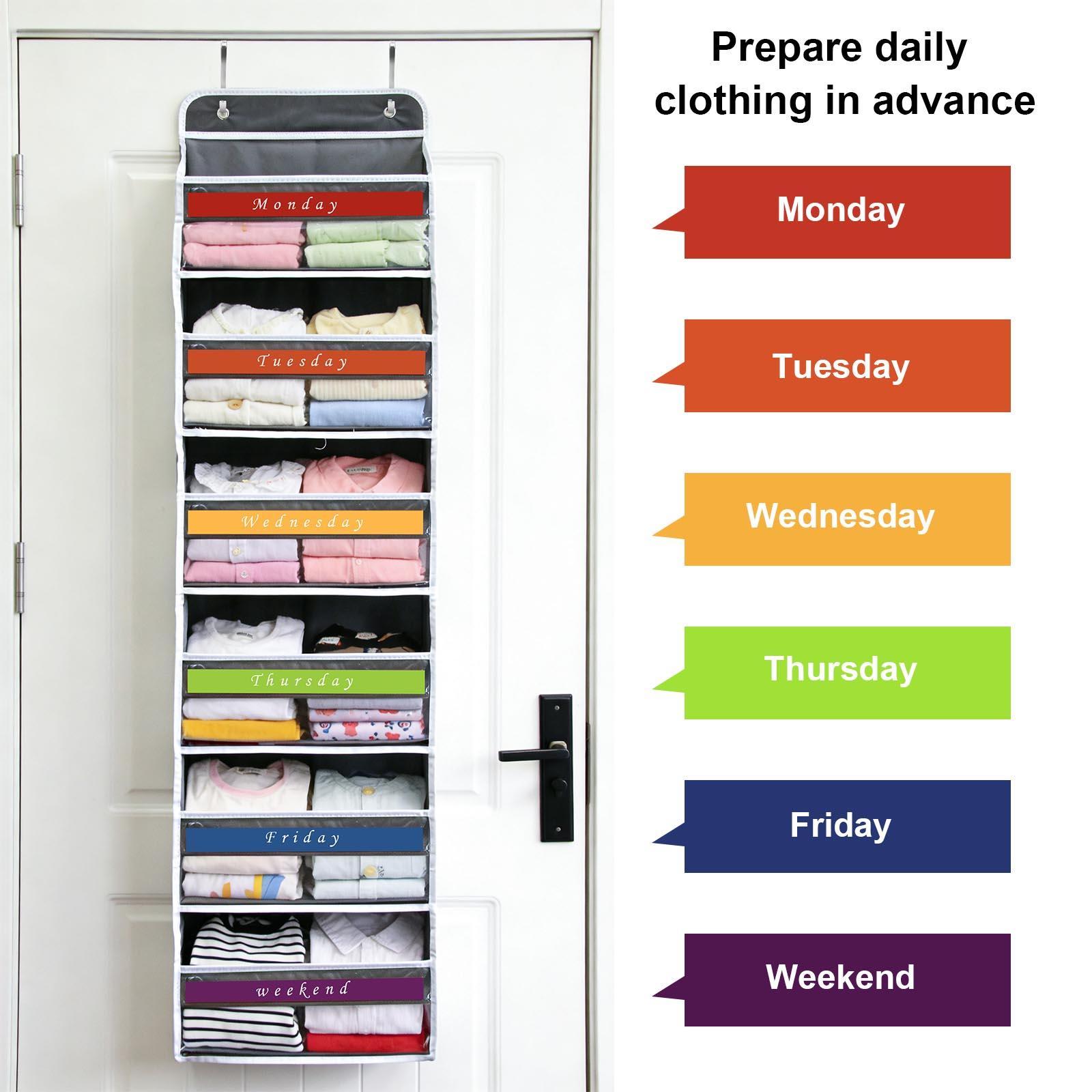Over The Door Organizer Storage 6 Tier Hanging Organizer with 6 Large Pockets Clear Mesh Side Pockets Anti Tilt Design 44 lb Capacity Space Saver for Bedroom Bathroom Kitchen Pantry Food Storage