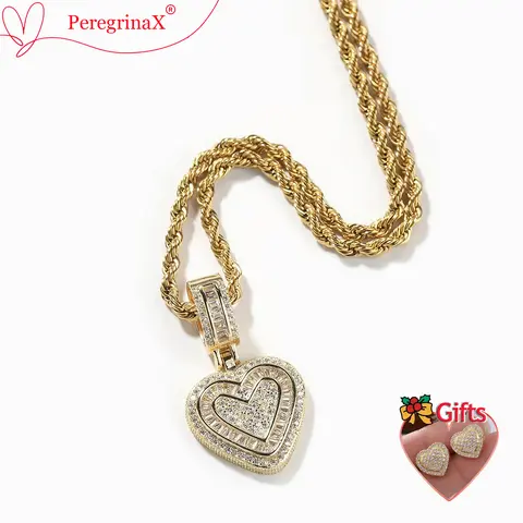 Women's Elegant 2-Piece Gold Heart Necklace Set - Female Costume Jewelry with Diamond Heart Design Pendant & Earrings for Casual Daily Wear, Mother's Day Gifting to Express Love and Appreciation