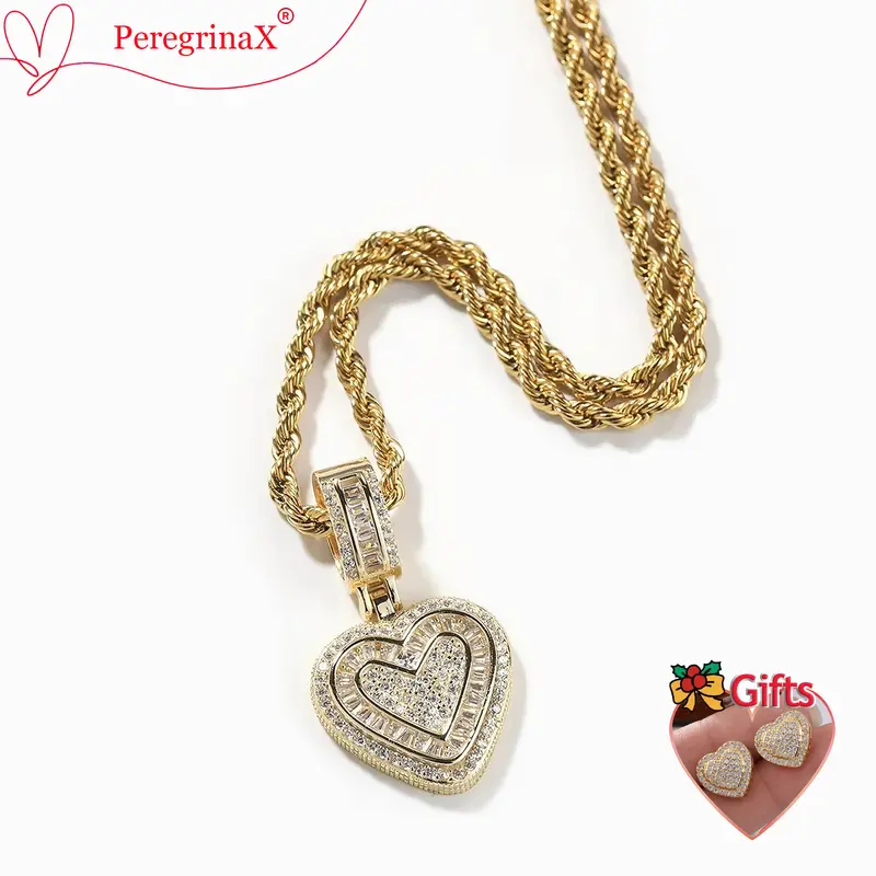 Women's Elegant 2-Piece Gold Heart Necklace Set - Female Costume Jewelry with Diamond Heart Design Pendant & Earrings for Casual Daily Wear, Mother's Day Gifting to Express Love and Appreciation