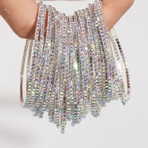 10 Pieces Women's Tennis Bracelet Set 2mm Extra-fine Delicate Rhinestones Adjustable Stackable Stretch Bracelet Wedding Party Jewelry Gifts