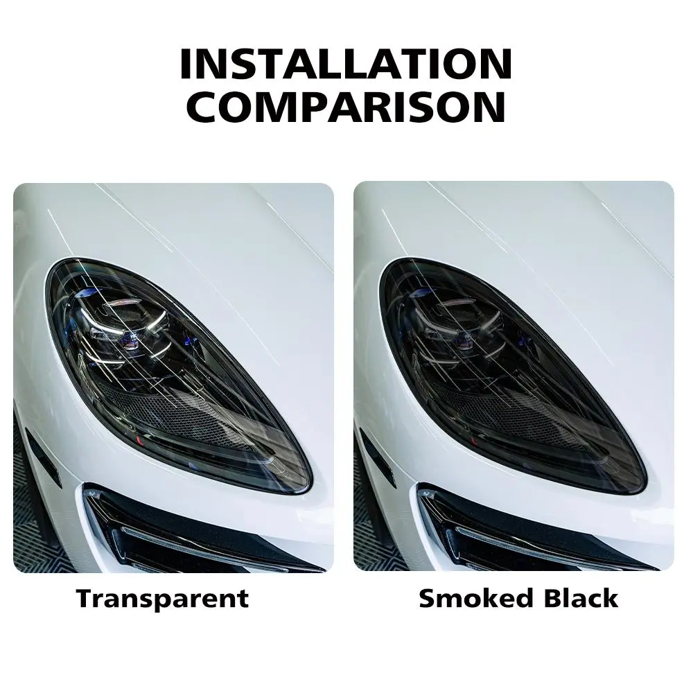 Car Headlight Film for Porsche Macan Cayenne Macan EV Anti-Scratch Smoke Black TPU PPF Pre Cut Vinyl Wrap Kit for Auto Light