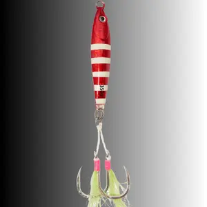 Tungsten Tiger Red Glow Stripes Tuna Jig 350g - 6/0 Heavy Duty Hooks & Split Ring Included for Night Jigging