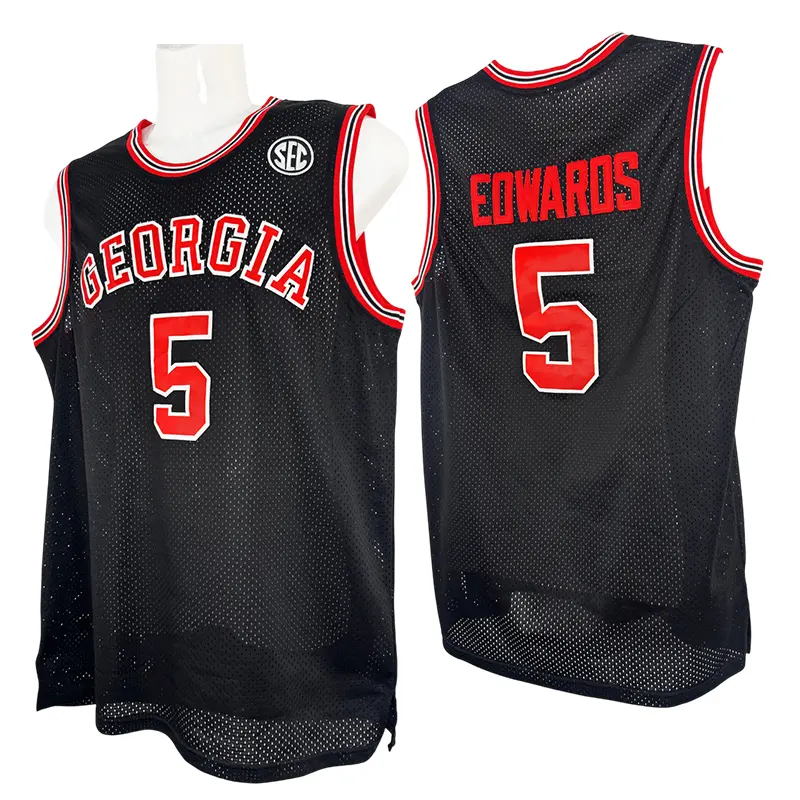 Men's Retro Georgia #5 Edwards Stitched Basketball Jersey - Breathable Mesh V-Neck Workout Top, Embroidered Logo Training Wear, Cold Wash Multi-Size Outdoor Training Top, S, Workout Tops, Do Not Dry Clean